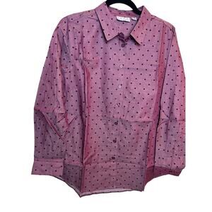 Joan Rivers Polka Dot Purple Button Up Blouse Work Career Novelty Size 6